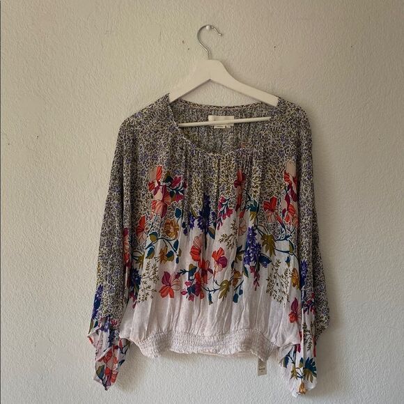 Y2K Anthropologie Floral Print Short Sleeve Blouse - Picture 1 of 8